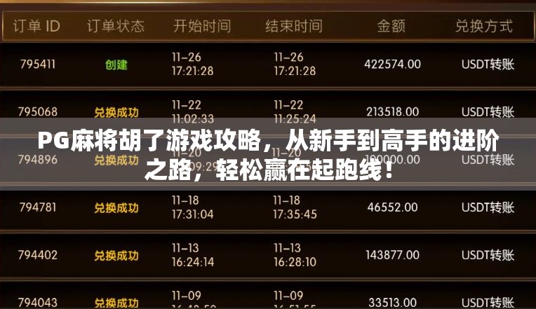 PG麻将胡了游戏攻略，从新手到高手的进阶之路，轻松赢在起跑线！